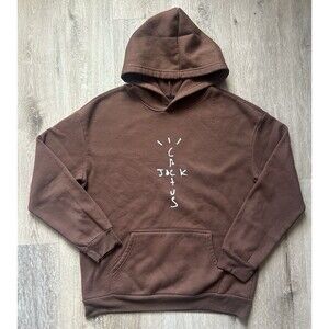 Travis Scott Cactus Jack No Drawstring Dark Brown Front Print Hoodie